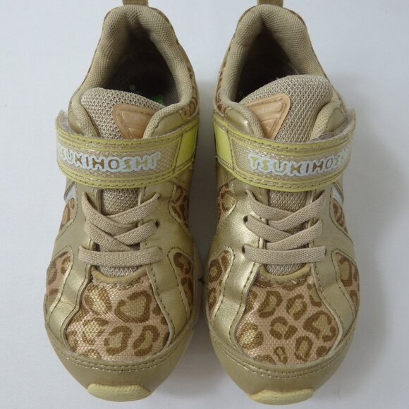 Tsukihoshi Rainbow Child Shoes in Gold/Leopard, Size 10 - Picture 1 of 4